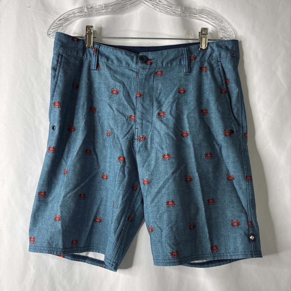 Sperry Mens 32 Shorts Nautical Water Boating Logo  Blue w/ Red‎ Crab Print